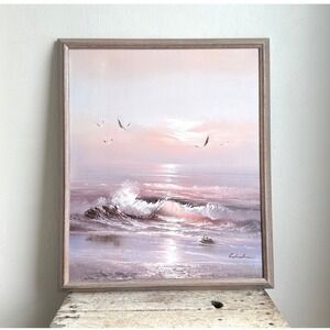 Wesselmann Signed Original Oil Painting Seascape Seagulls Ocean Framed